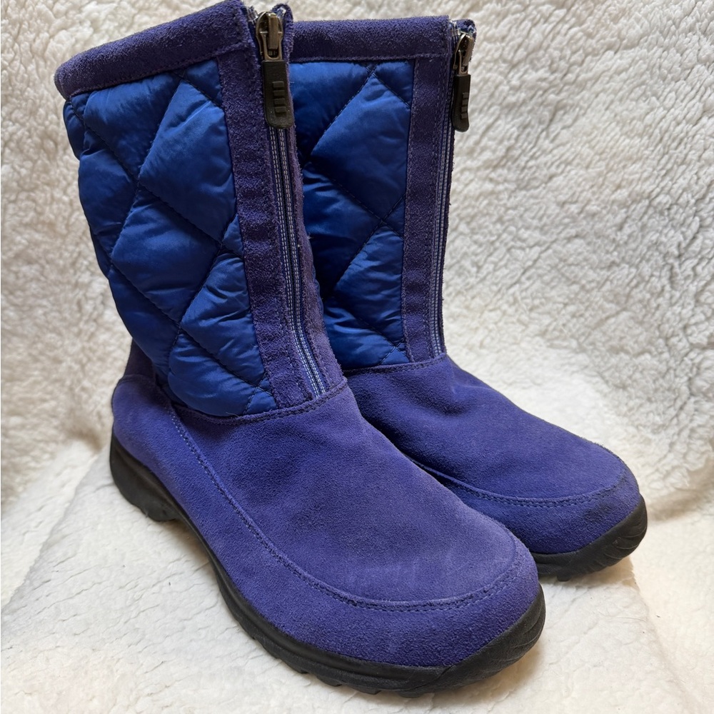 LANDS' END Womens Boots Size 6.5B Suede Quilted Lined Side Zip Winter Royal Blue